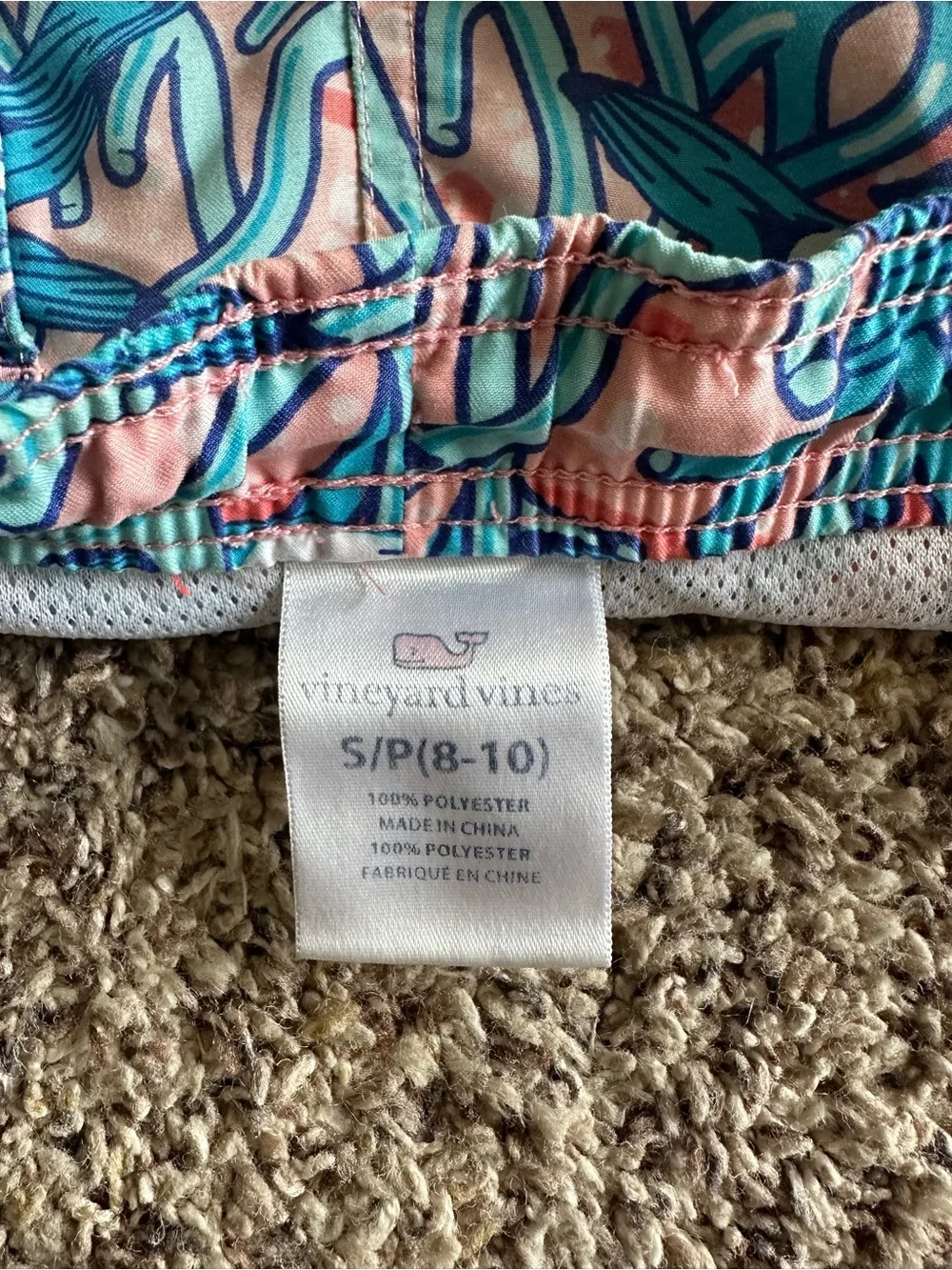 Vineyard Vines Boys Blue and Pink Fish Print Swim Trunks